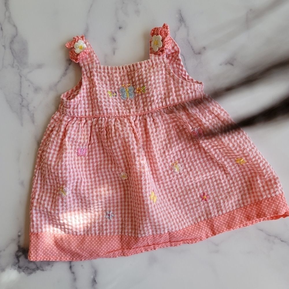 Cotton plaid overalls dress embroidered butterfly